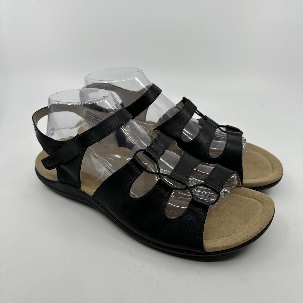 ABEO Brook Sandals WMN 10 Black Leather Strappy Slingback Gladiator Coastal Chic